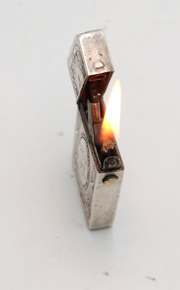 ​Silver 800 Automatic Petrol Lighter Germany 1900-1920S Works good! Rare! - 8