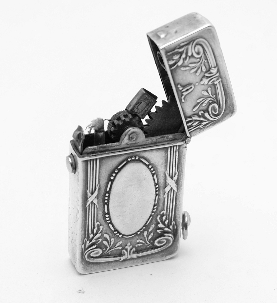 ​Silver 800 Automatic Petrol Lighter Germany 1900-1920S Works good! Rare! - 14