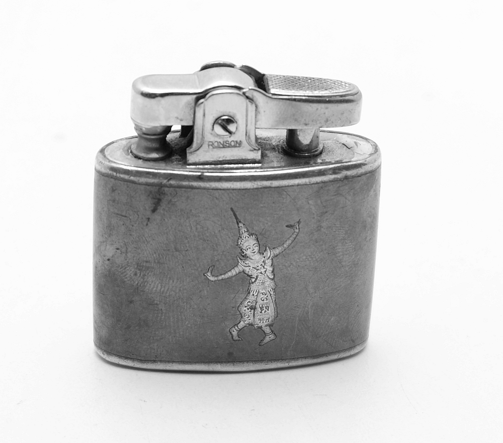 ​Ronson Petrol Standard Lighter Sterling Siam Dancing Women Made in England Works - 1