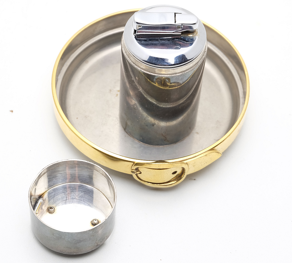 ​Hermes Set Solid Silver Lighter and Metal Gold Plated Ashtray 1960s - 3