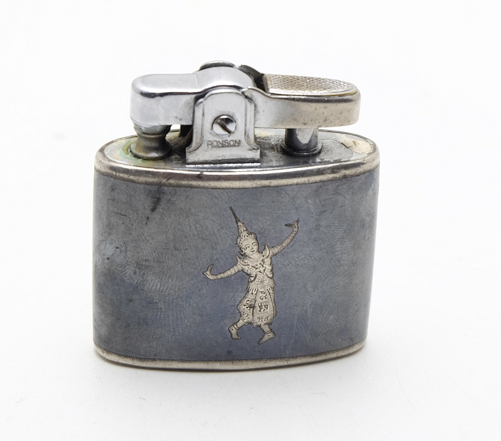 ​Ronson Petrol Standard Lighter Sterling Siam Dancing Women Made in England Works - 1