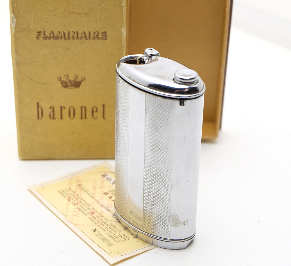 ​Flaminaire Baronet Vintage Table Gas Lighter WITH BOX, WARRANTY CARD Works! - 1