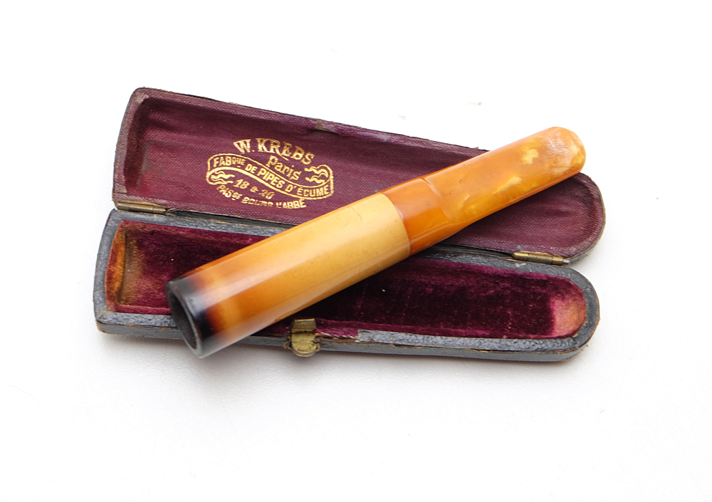 ​Antique Beautiful French Meerschaum amber W.Krebs mouthpiece cigar holder - 2