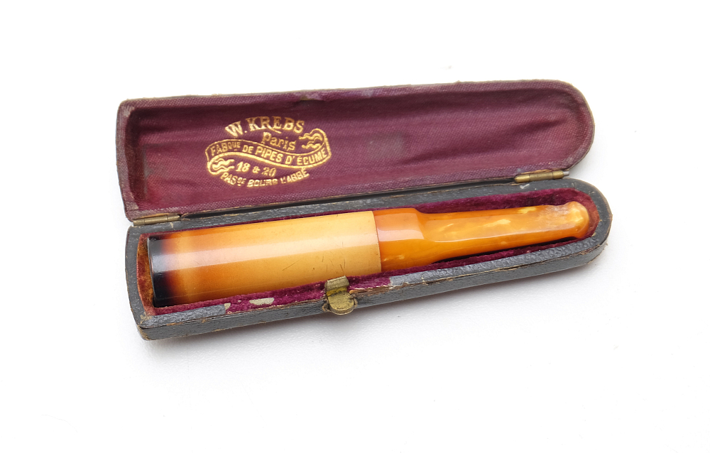 ​Antique Beautiful French Meerschaum amber W.Krebs mouthpiece cigar holder - 1