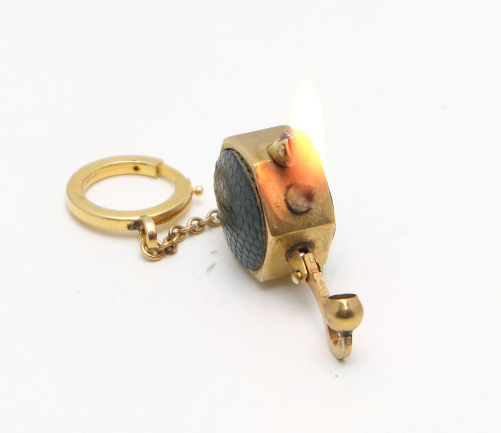 ​Unique Small French Leather Coated Petrol Lighter Works good! - 6