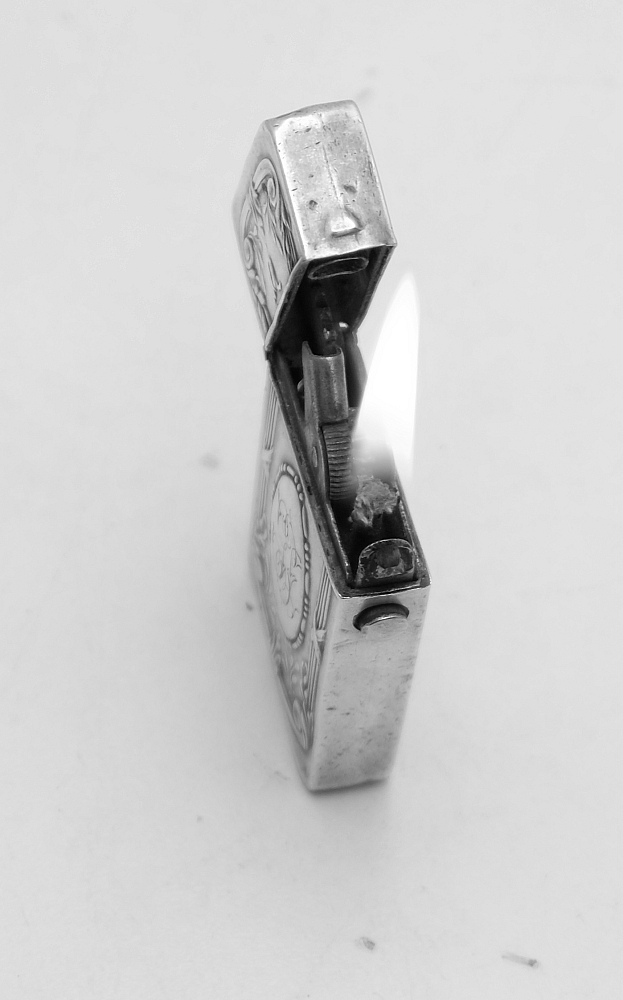 ​Silver 800 Automatic Petrol Lighter Germany 1900-1920S Works good! Rare! - 8