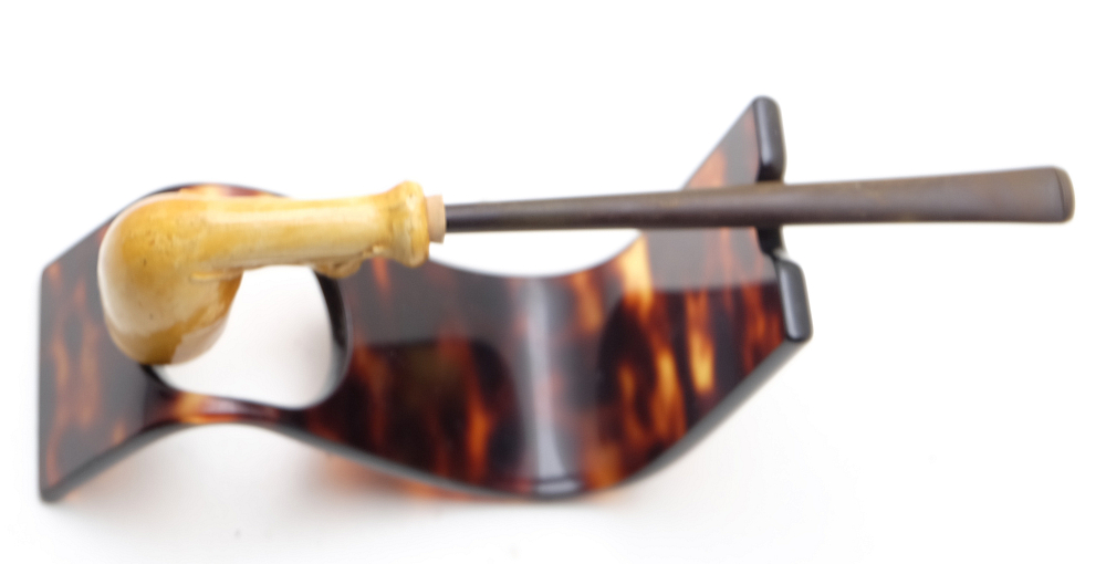 ​Nice Antique Long Black Ceramic Vintage Tobacco Smoking Pipe - 4