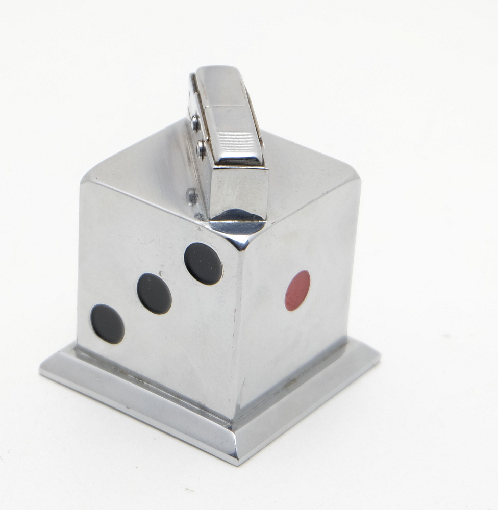 ​Unique Unbranded Automatic Table Petrol Lighter Dice 1950S France Works cool! - 3