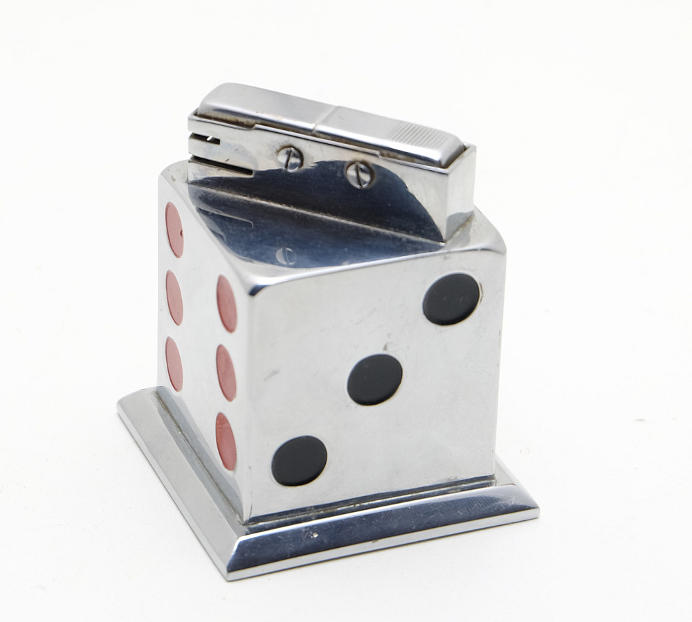 ​Unique Unbranded Automatic Table Petrol Lighter Dice 1950S France Works cool! - 2