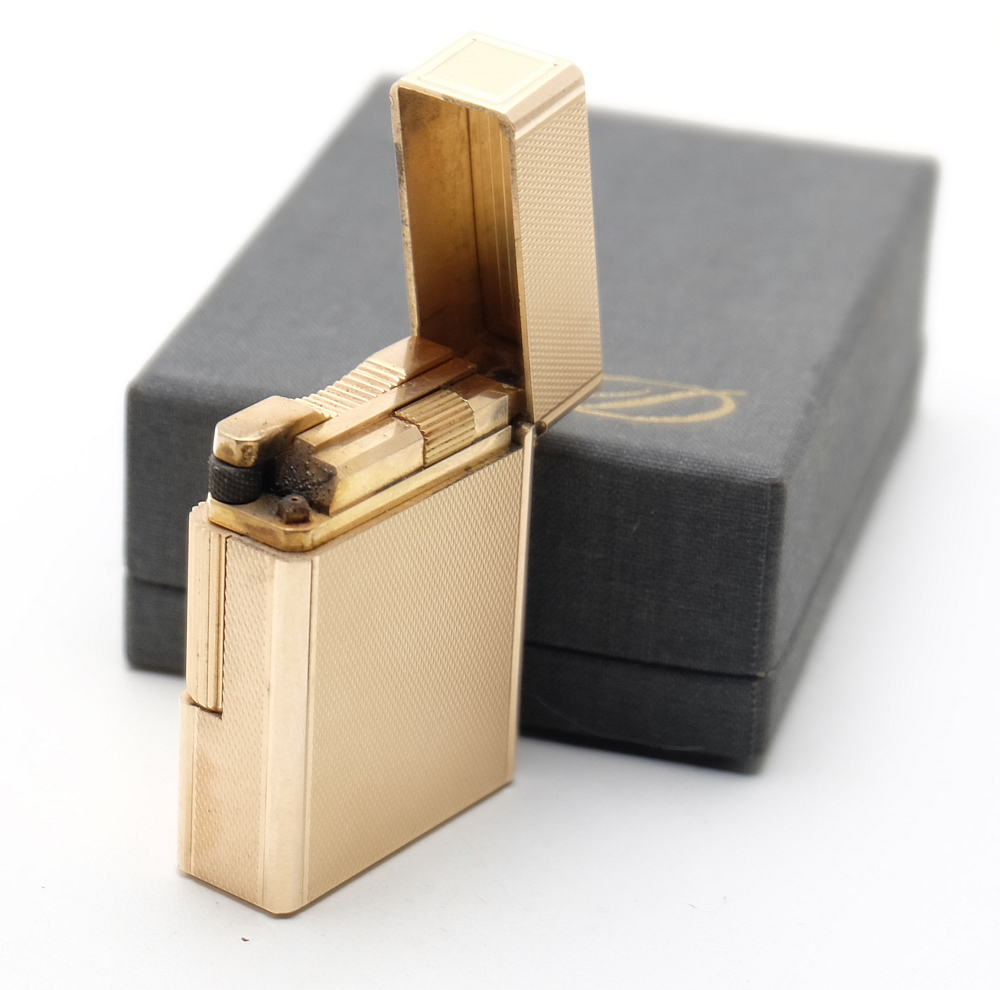 ​Dupont Line 1 Gas Lighter 20mk Gold Plated Works good! With box! Fully Serviced! - 7
