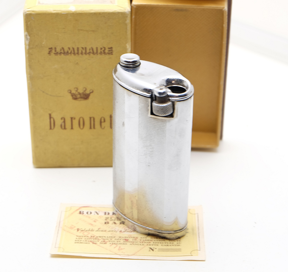 ​Flaminaire Baronet Vintage Table Gas Lighter WITH BOX, WARRANTY CARD Works! - 3