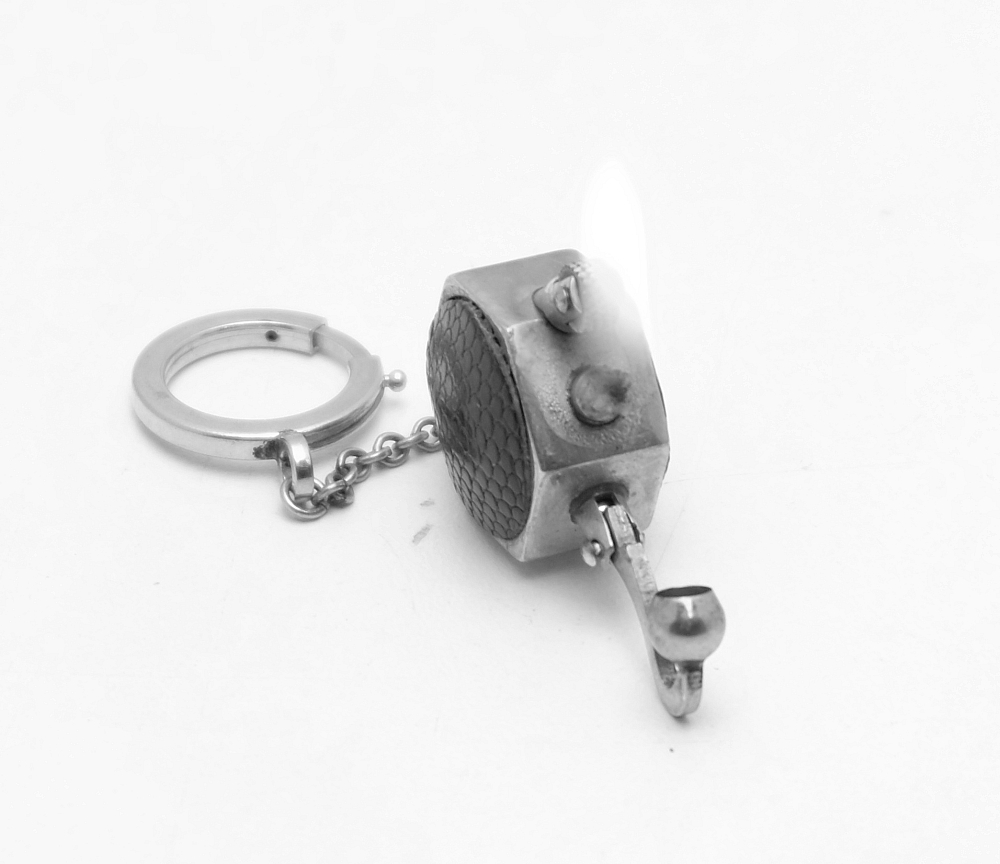 Unique Small French Leather Coated Petrol Lighter Works good! - 6