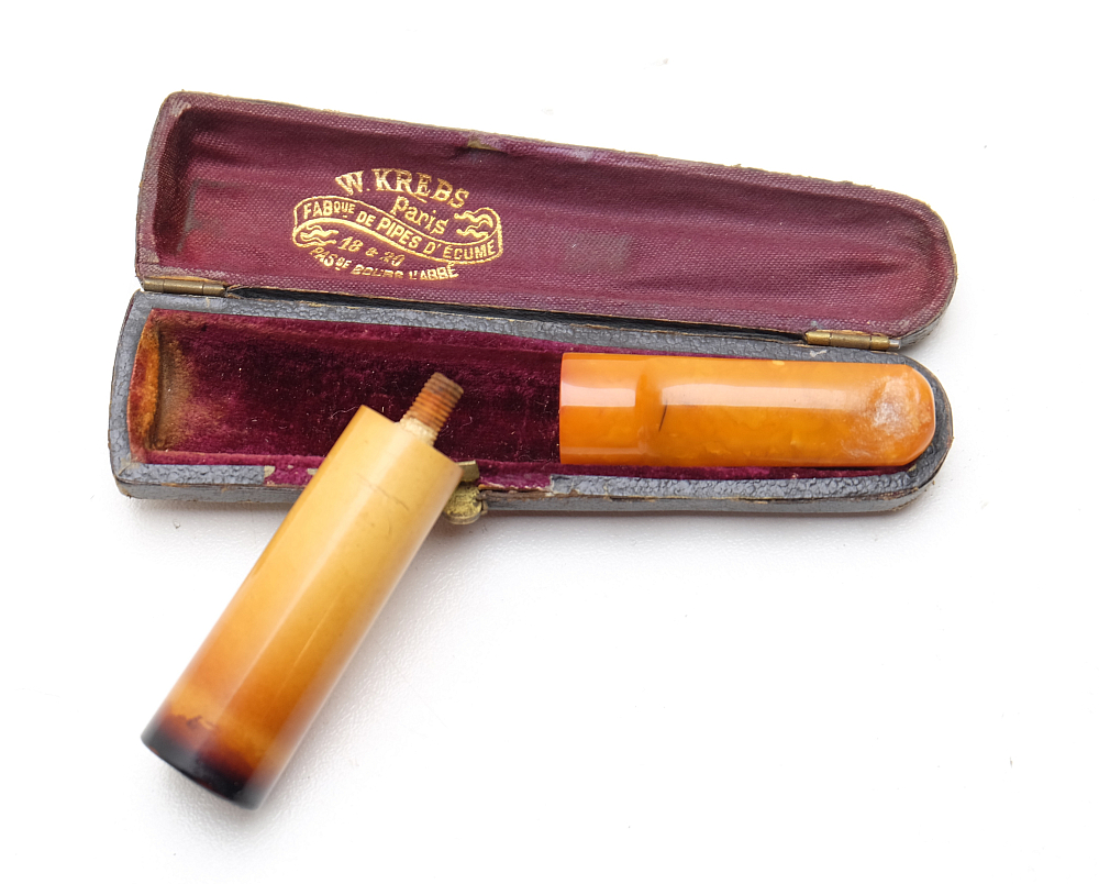 ​Antique Beautiful French Meerschaum amber W.Krebs mouthpiece cigar holder - 7