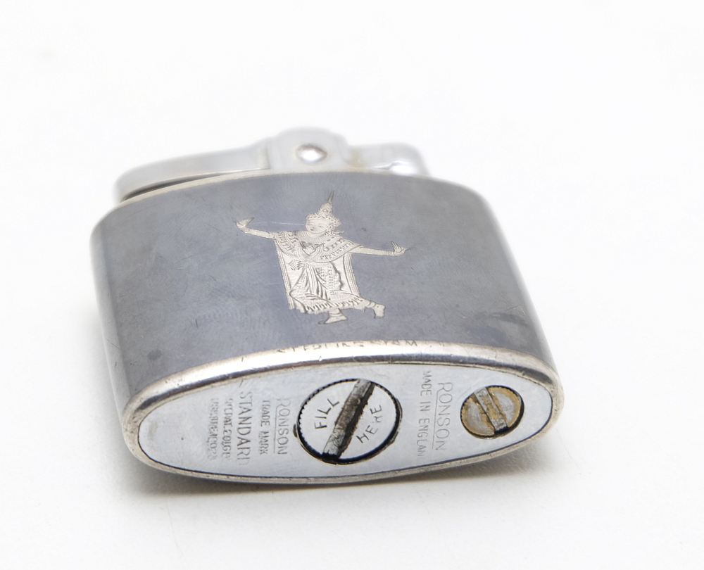 ​Ronson Petrol Standard Lighter Sterling Siam Dancing Women Made in England Works - 6