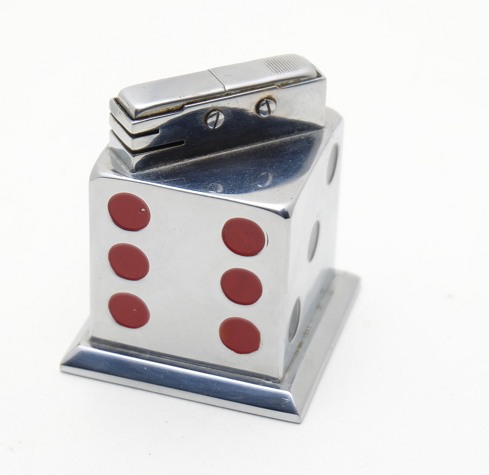 ​Unique Unbranded Automatic Table Petrol Lighter Dice 1950S France Works cool! - 1
