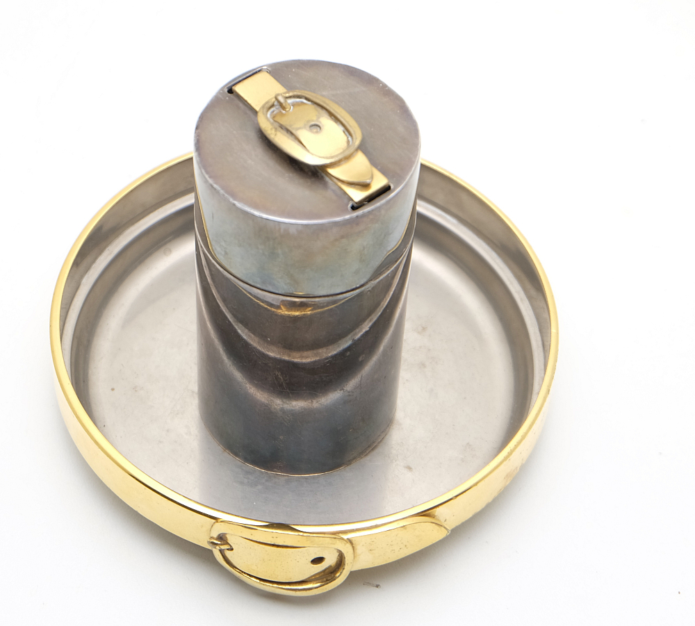​Hermes Set Solid Silver Lighter and Metal Gold Plated Ashtray 1960s - 2