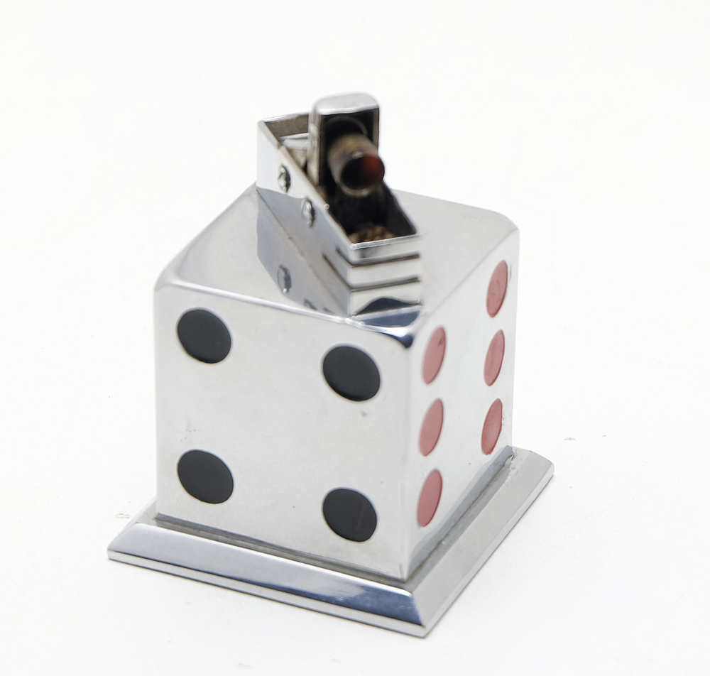​Unique Unbranded Automatic Table Petrol Lighter Dice 1950S France Works cool! - 6