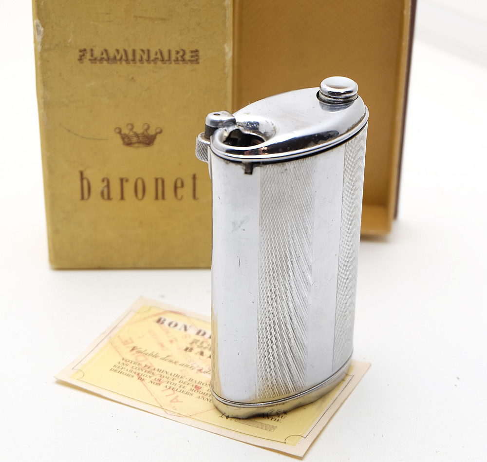 ​Flaminaire Baronet Vintage Table Gas Lighter WITH BOX, WARRANTY CARD Works! - 2