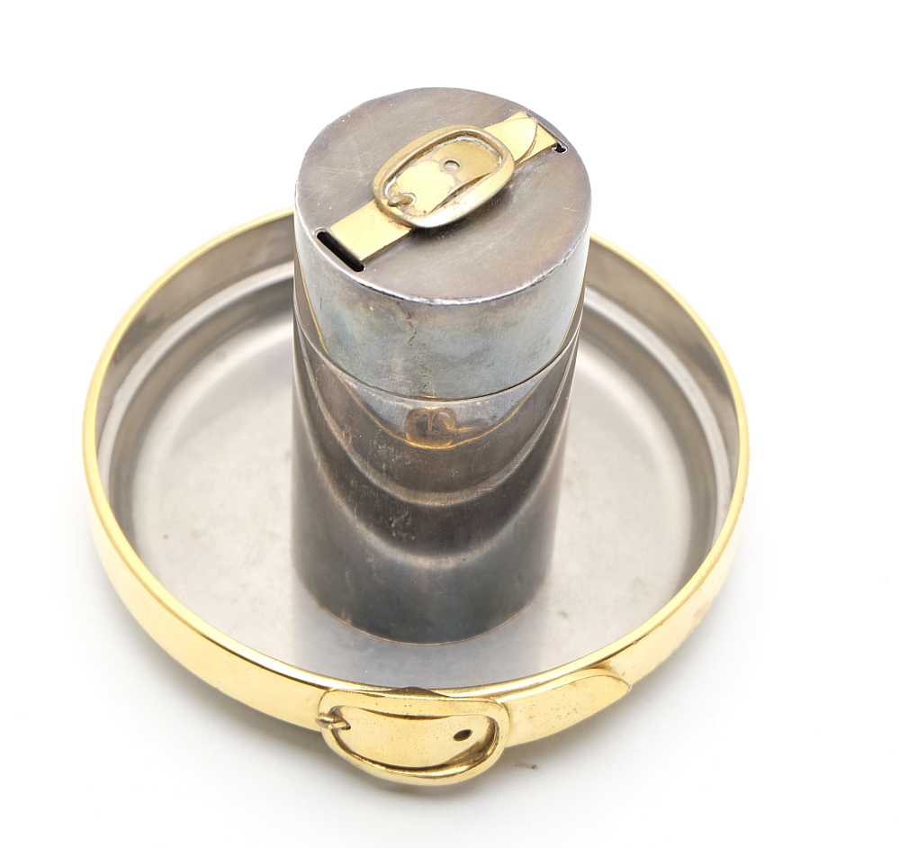 ​Hermes Set Solid Silver Lighter and Metal Gold Plated Ashtray 1960s - 1