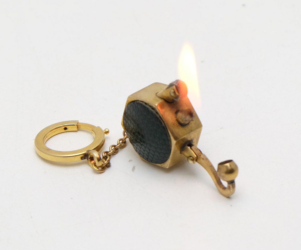 ​Unique Small French Leather Coated Petrol Lighter Works good! - 7