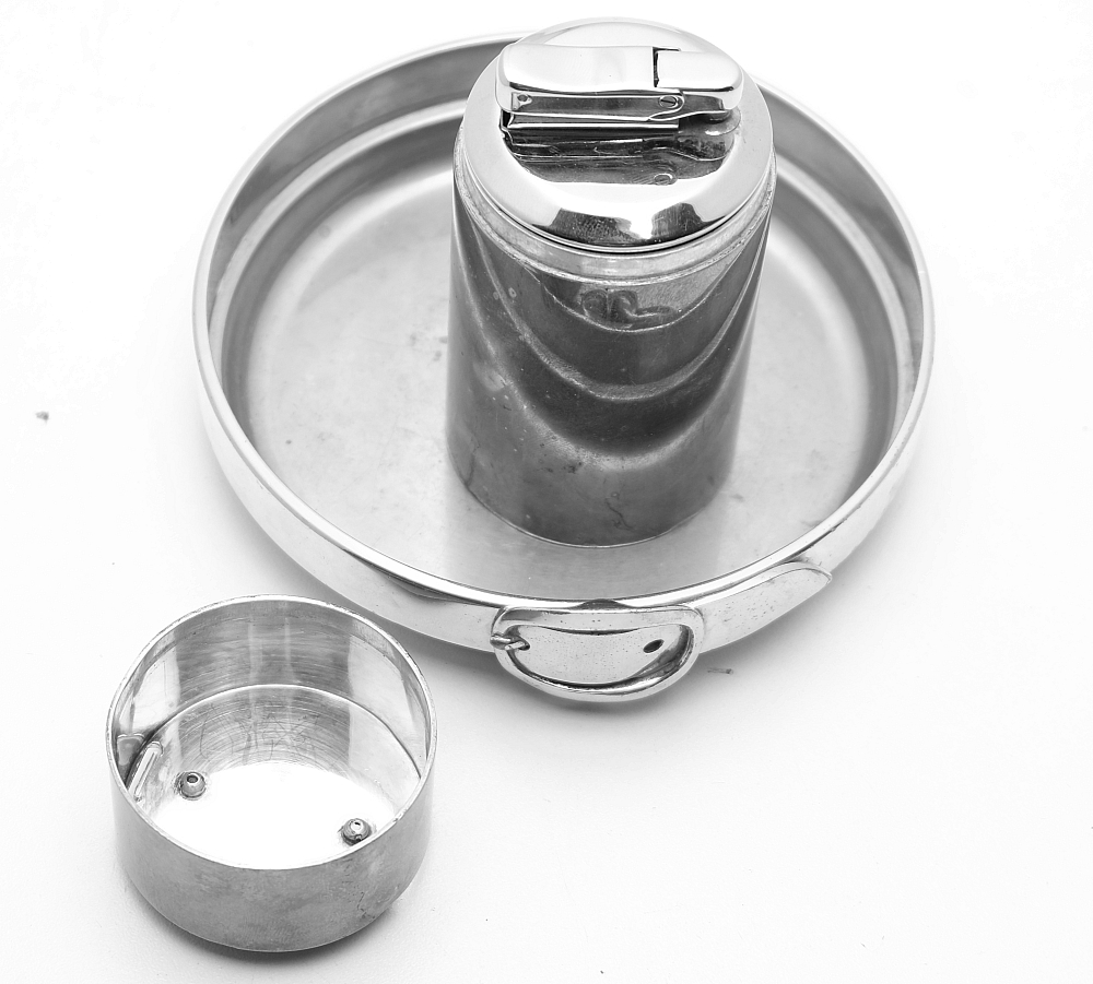 Hermes Set Solid Silver Lighter and Metal Gold Plated Ashtray 1960s - 3
