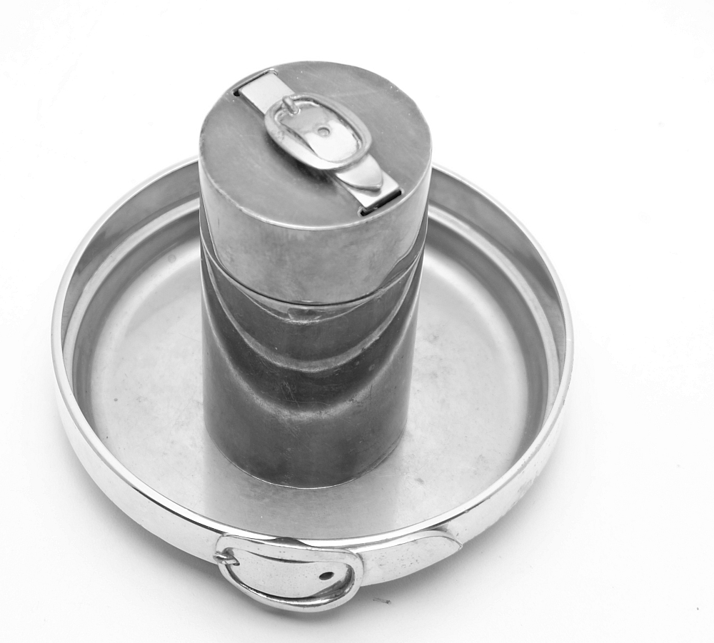 Hermes Set Solid Silver Lighter and Metal Gold Plated Ashtray 1960s - 2