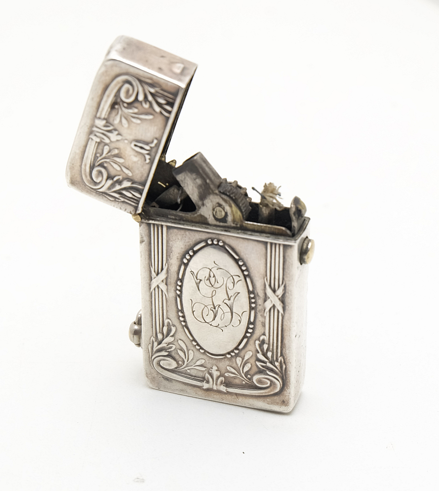 ​Silver 800 Automatic Petrol Lighter Germany 1900-1920S Works good! Rare! - 10