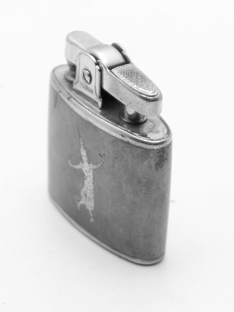 ​Ronson Petrol Standard Lighter Sterling Siam Dancing Women Made in England Works - 2