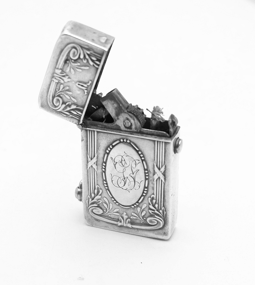 ​Silver 800 Automatic Petrol Lighter Germany 1900-1920S Works good! Rare! - 10