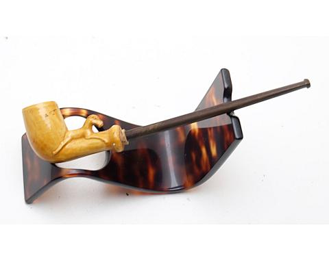 Nice Antique Long Black Ceramic Vintage Tobacco Smoking Pipe