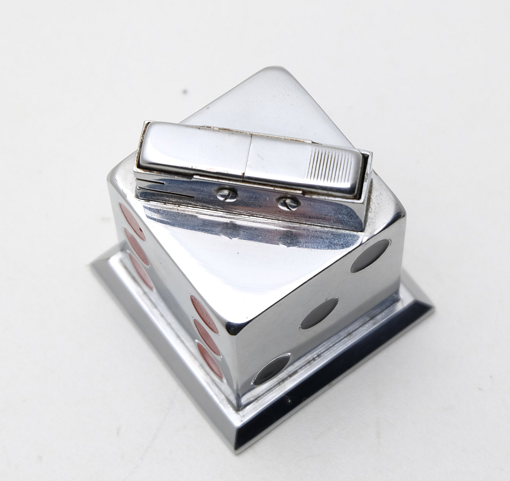 ​Unique Unbranded Automatic Table Petrol Lighter Dice 1950S France Works cool! - 9