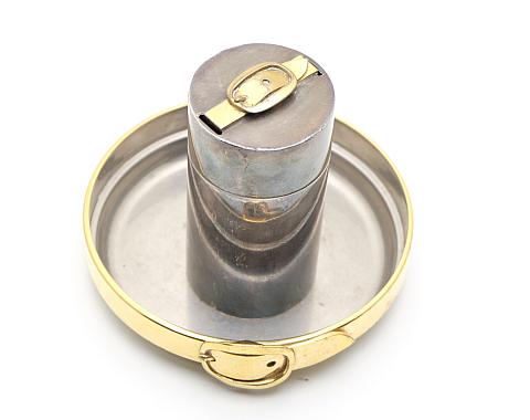 Hermes Set Solid Silver Lighter and Metal Gold Plated Ashtray 1960s