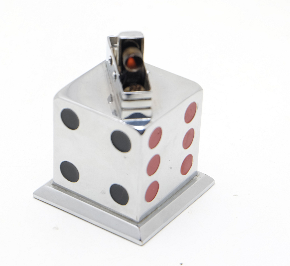 ​Unique Unbranded Automatic Table Petrol Lighter Dice 1950S France Works cool! - 11